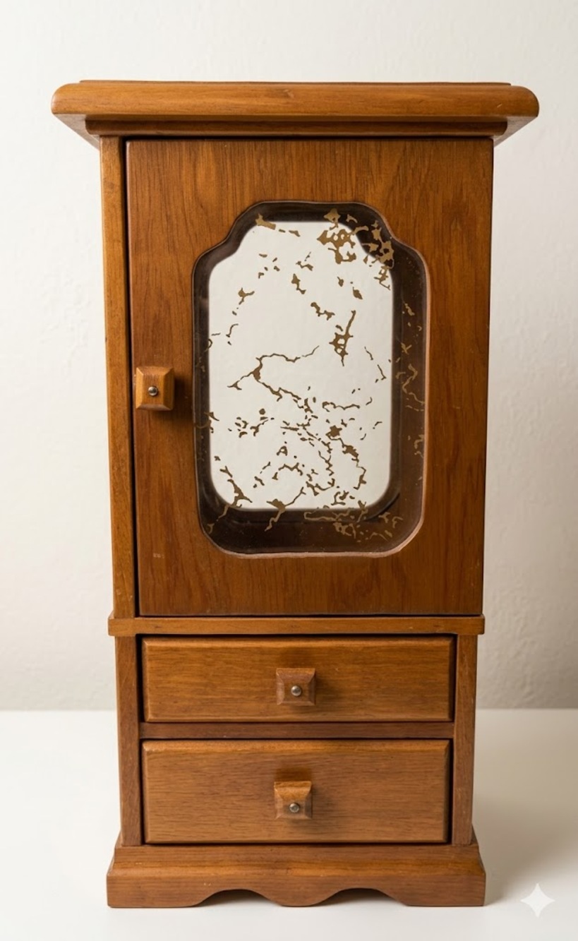 Vintage '84 Handmade Signed Wooden Jewelry Box Cabinet Armoire Amazing Craftsman